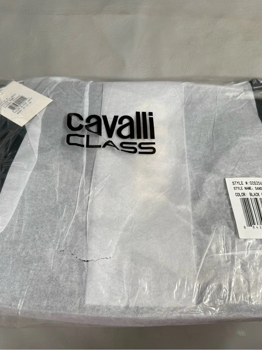 Cavalli Class Black Leather Tote Bag‎ with Gold Logo